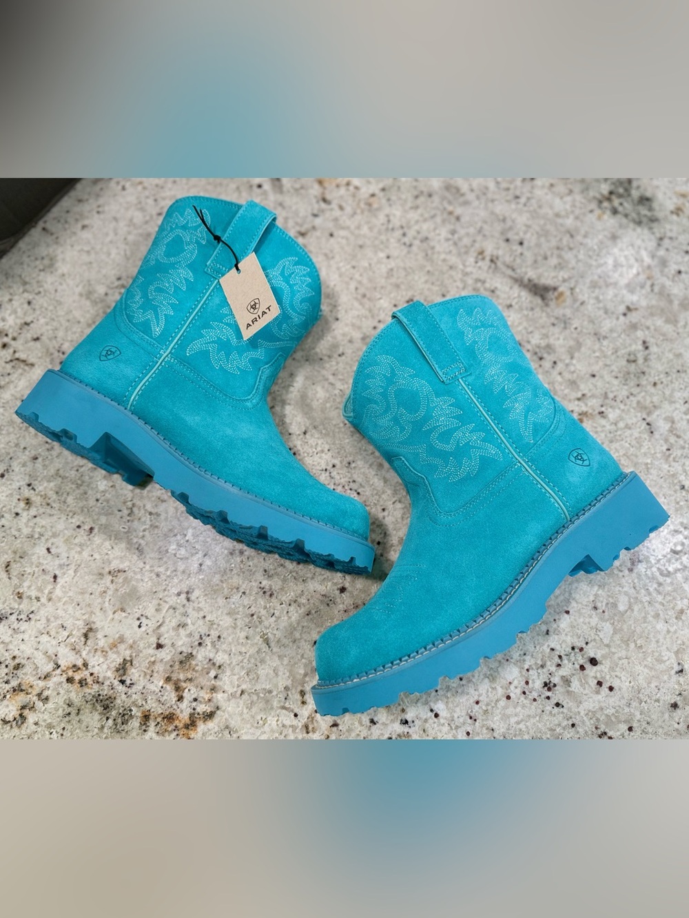 Ariat Turquoise Suede Western "Fat Baby" Boots NWT